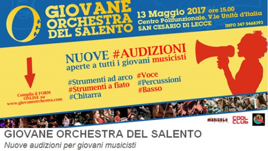 Nuove audizioni per la Giovane Orchestra del Salento